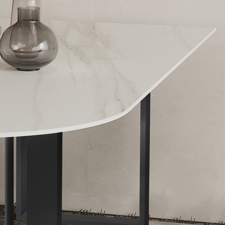 Simplicity Style Sintered Stone Dining Table Freeform Shape Table with Double Pedestal Base Clearhalo ' dining_table' 'Dining Tables & Seating' 'Dining Tables' 'furn' 'furn_dining_table' 'Furniture' 'furniture_dining_table' 'Kitchen & Dining Furniture' 'kitchen&dining_furn' 'kitchen' 'kitchen_dining_table' 3704163