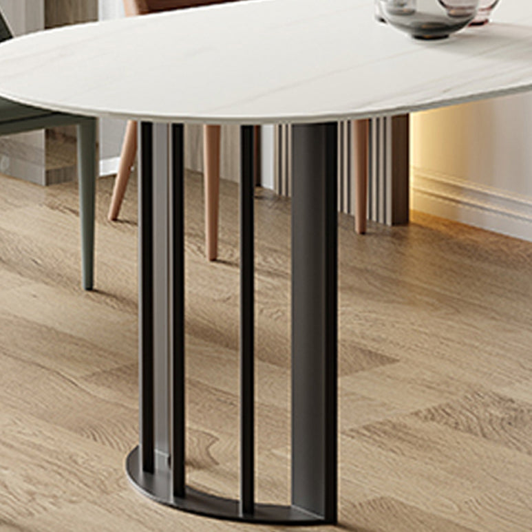 Simplicity Style Sintered Stone Dining Table Freeform Shape Table with Double Pedestal Base Clearhalo ' dining_table' 'Dining Tables & Seating' 'Dining Tables' 'furn' 'furn_dining_table' 'Furniture' 'furniture_dining_table' 'Kitchen & Dining Furniture' 'kitchen&dining_furn' 'kitchen' 'kitchen_dining_table' 3704164