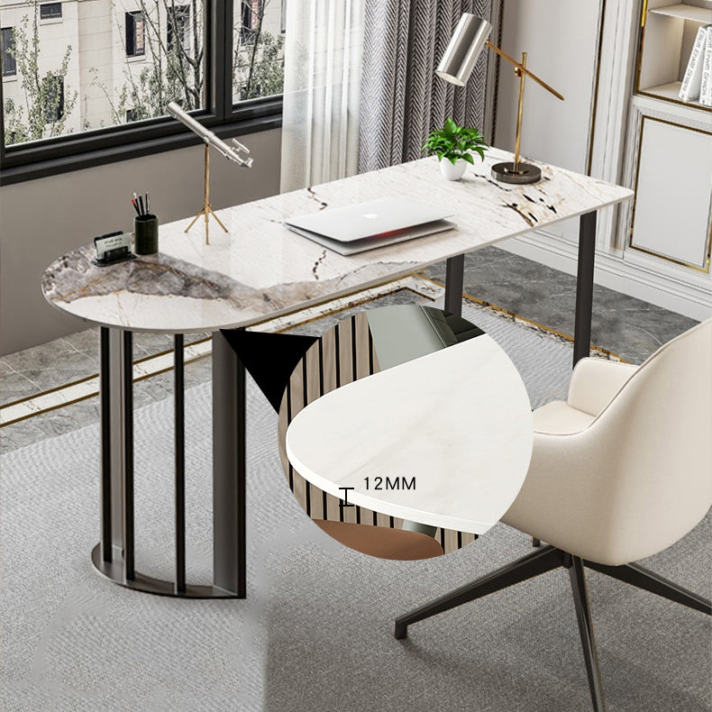 Simplicity Style Sintered Stone Dining Table Freeform Shape Table with Double Pedestal Base Clearhalo ' dining_table' 'Dining Tables & Seating' 'Dining Tables' 'furn' 'furn_dining_table' 'Furniture' 'furniture_dining_table' 'Kitchen & Dining Furniture' 'kitchen&dining_furn' 'kitchen' 'kitchen_dining_table' 3704165