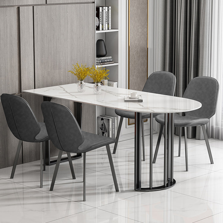 Simplicity Style Sintered Stone Dining Table Freeform Shape Table with Double Pedestal Base Clearhalo ' dining_table' 'Dining Tables & Seating' 'Dining Tables' 'furn' 'furn_dining_table' 'Furniture' 'furniture_dining_table' 'Kitchen & Dining Furniture' 'kitchen&dining_furn' 'kitchen' 'kitchen_dining_table' 3704167