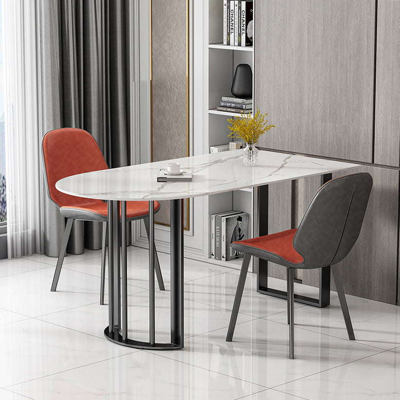 Simplicity Style Sintered Stone Dining Table Freeform Shape Table with Double Pedestal Base Clearhalo ' dining_table' 'Dining Tables & Seating' 'Dining Tables' 'furn' 'furn_dining_table' 'Furniture' 'furniture_dining_table' 'Kitchen & Dining Furniture' 'kitchen&dining_furn' 'kitchen' 'kitchen_dining_table' 3704168