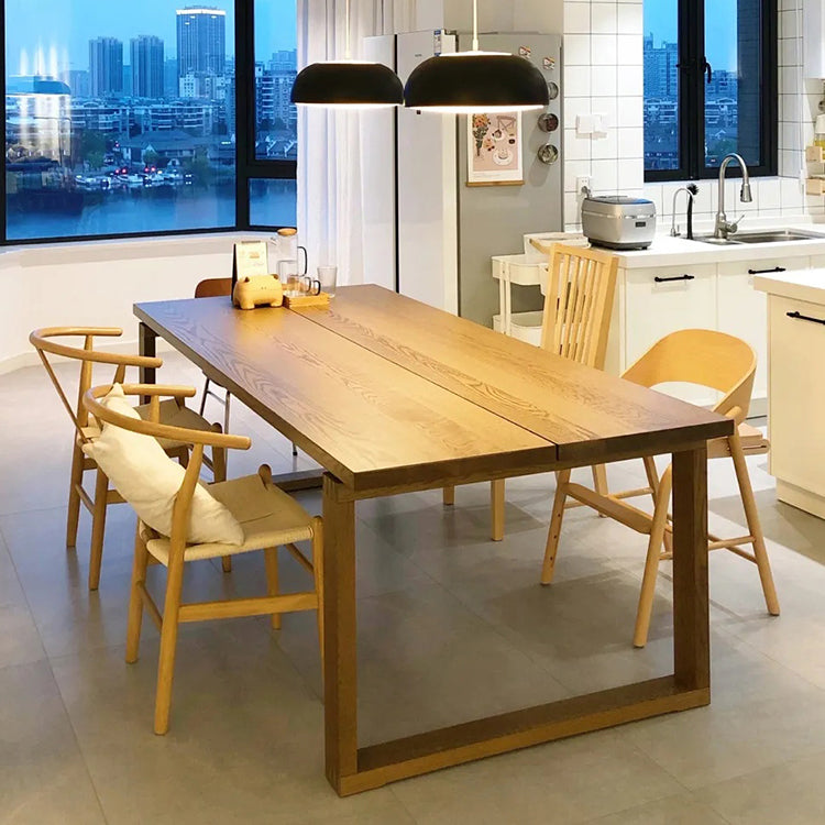 Contemporary Rectangle Shape Kitchen Dining Table Solid Wood Dining Table with Double Pedestal Bases Clearhalo ' dining_table' 'Dining Tables & Seating' 'Dining Tables' 'furn' 'furn_dining_table' 'Furniture' 'furniture_dining_table' 'Kitchen & Dining Furniture' 'kitchen&dining_furn' 'kitchen' 'kitchen_dining_table' 3704169