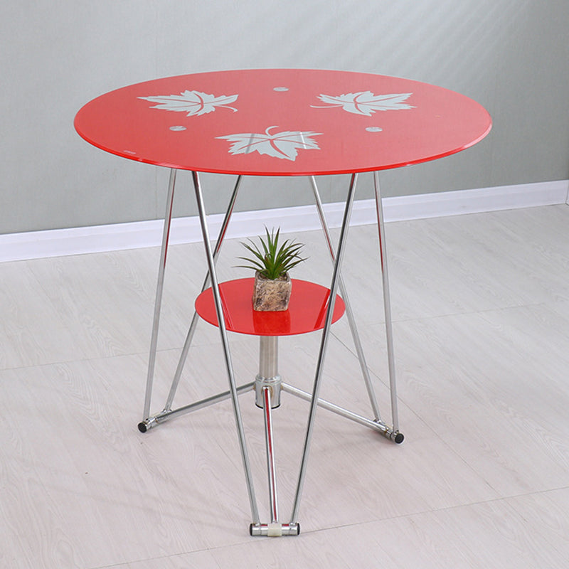 Modern Round Dining Room Table Tempered Glass Table with Pedestal Base for Dining Room Red 27.6"L x 27.6"W x 29.5"H Without Chairs Clearhalo ' dining_table' 'Dining Tables & Seating' 'Dining Tables' 'furn' 'furn_dining_table' 'Furniture' 'furniture_dining_table' 'Kitchen & Dining Furniture' 'kitchen&dining_furn' 'kitchen' 'kitchen_dining_table' 3704182