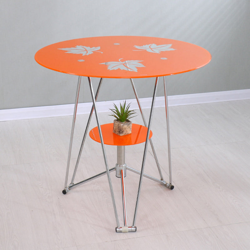 Modern Round Dining Room Table Tempered Glass Table with Pedestal Base for Dining Room Orange Without Chairs Clearhalo ' dining_table' 'Dining Tables & Seating' 'Dining Tables' 'furn' 'furn_dining_table' 'Furniture' 'furniture_dining_table' 'Kitchen & Dining Furniture' 'kitchen&dining_furn' 'kitchen' 'kitchen_dining_table' 3704184