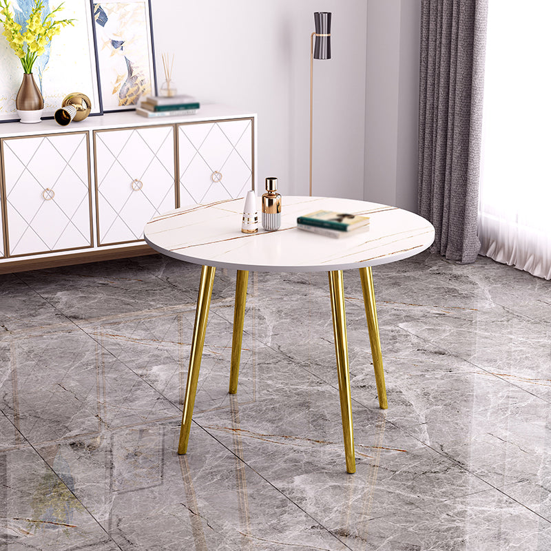 Round Shape 4 Legs Modern Dining Table White Fixed Table of Sintered Stone Gold Without Chairs Clearhalo ' dining_table' 'Dining Tables & Seating' 'Dining Tables' 'furn' 'furn_dining_table' 'Furniture' 'furniture_dining_table' 'Kitchen & Dining Furniture' 'kitchen&dining_furn' 'kitchen' 'kitchen_dining_table' 3704203