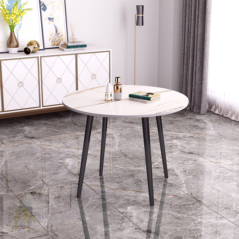 Round Shape 4 Legs Modern Dining Table White Fixed Table of Sintered Stone Black Without Chairs Clearhalo ' dining_table' 'Dining Tables & Seating' 'Dining Tables' 'furn' 'furn_dining_table' 'Furniture' 'furniture_dining_table' 'Kitchen & Dining Furniture' 'kitchen&dining_furn' 'kitchen' 'kitchen_dining_table' 3704204