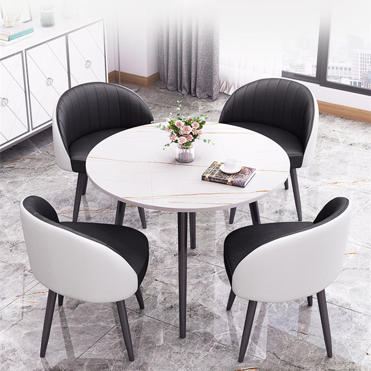 Round Shape 4 Legs Modern Dining Table White Fixed Table of Sintered Stone Clearhalo ' dining_table' 'Dining Tables & Seating' 'Dining Tables' 'furn' 'furn_dining_table' 'Furniture' 'furniture_dining_table' 'Kitchen & Dining Furniture' 'kitchen&dining_furn' 'kitchen' 'kitchen_dining_table' 3704214