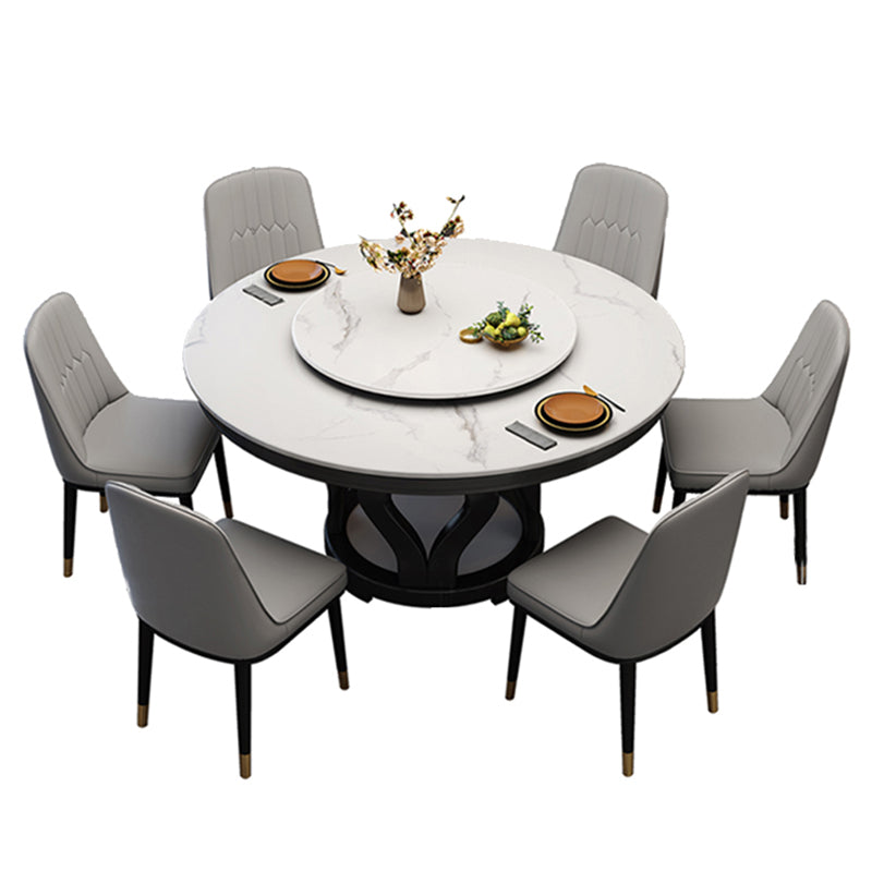 Solid Wood Contemporary Round Dining Table Sintered Stone Top Table for Dining Room Clearhalo ' dining_table' 'Dining Tables & Seating' 'Dining Tables' 'furn' 'furn_dining_table' 'Furniture' 'furniture_dining_table' 'Kitchen & Dining Furniture' 'kitchen&dining_furn' 'kitchen' 'kitchen_dining_table' 3704264