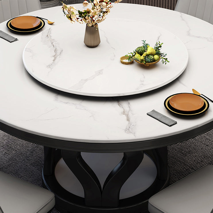 Solid Wood Contemporary Round Dining Table Sintered Stone Top Table for Dining Room Clearhalo ' dining_table' 'Dining Tables & Seating' 'Dining Tables' 'furn' 'furn_dining_table' 'Furniture' 'furniture_dining_table' 'Kitchen & Dining Furniture' 'kitchen&dining_furn' 'kitchen' 'kitchen_dining_table' 3704269