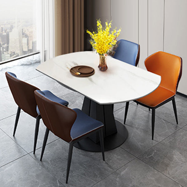 Contemporary Round Dining Table Drop-Leaf Sintered Stone Dining Table with Pedestal Base Clearhalo ' dining_table' 'Dining Tables & Seating' 'Dining Tables' 'furn' 'furn_dining_table' 'Furniture' 'furniture_dining_table' 'Kitchen & Dining Furniture' 'kitchen&dining_furn' 'kitchen' 'kitchen_dining_table' 3704272