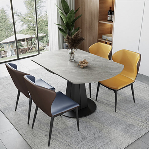 Contemporary Round Dining Table Drop-Leaf Sintered Stone Dining Table with Pedestal Base Clearhalo ' dining_table' 'Dining Tables & Seating' 'Dining Tables' 'furn' 'furn_dining_table' 'Furniture' 'furniture_dining_table' 'Kitchen & Dining Furniture' 'kitchen&dining_furn' 'kitchen' 'kitchen_dining_table' 3704273