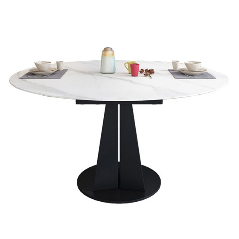 Contemporary Round Dining Table Drop-Leaf Sintered Stone Dining Table with Pedestal Base White Without Chairs Clearhalo ' dining_table' 'Dining Tables & Seating' 'Dining Tables' 'furn' 'furn_dining_table' 'Furniture' 'furniture_dining_table' 'Kitchen & Dining Furniture' 'kitchen&dining_furn' 'kitchen' 'kitchen_dining_table' 3704275