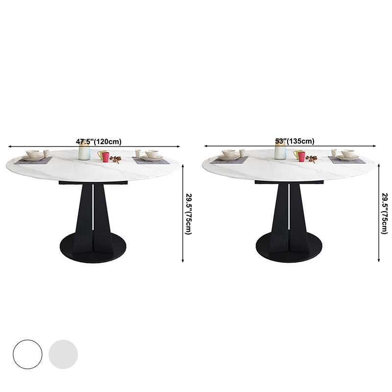 Contemporary Round Dining Table Drop-Leaf Sintered Stone Dining Table with Pedestal Base Clearhalo ' dining_table' 'Dining Tables & Seating' 'Dining Tables' 'furn' 'furn_dining_table' 'Furniture' 'furniture_dining_table' 'Kitchen & Dining Furniture' 'kitchen&dining_furn' 'kitchen' 'kitchen_dining_table' 3704276