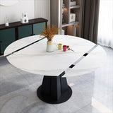 Contemporary Round Dining Table Drop-Leaf Sintered Stone Dining Table with Pedestal Base Clearhalo ' dining_table' 'Dining Tables & Seating' 'Dining Tables' 'furn' 'furn_dining_table' 'Furniture' 'furniture_dining_table' 'Kitchen & Dining Furniture' 'kitchen&dining_furn' 'kitchen' 'kitchen_dining_table' 3704277