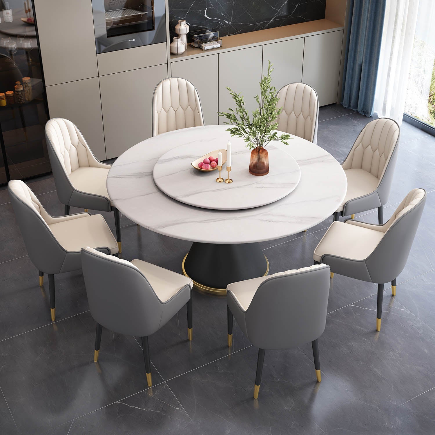 Metal Modern Round Dining Table Sintered Stone Table for Kitchen and Dining Room Clearhalo ' dining_table' 'Dining Tables & Seating' 'Dining Tables' 'furn' 'furn_dining_table' 'Furniture' 'furniture_dining_table' 'Kitchen & Dining Furniture' 'kitchen&dining_furn' 'kitchen' 'kitchen_dining_table' 3704279