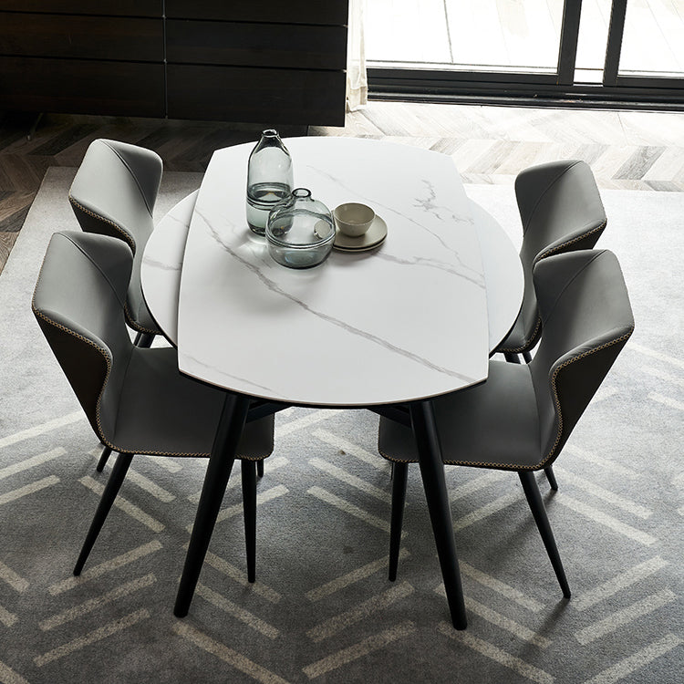 Sintered Stone Extendable Round Dining Table Modern Adjustable Table with Metal 4 Legs White Without Chairs Clearhalo ' dining_table' 'Dining Tables & Seating' 'Dining Tables' 'furn' 'furn_dining_table' 'Furniture' 'furniture_dining_table' 'Kitchen & Dining Furniture' 'kitchen&dining_furn' 'kitchen' 'kitchen_dining_table' 3704287