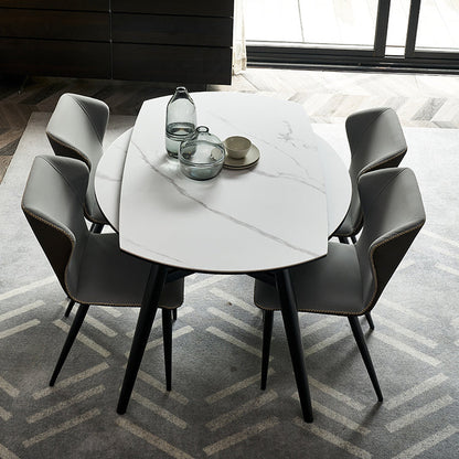 Sintered Stone Extendable Round Dining Table Modern Adjustable Table with Metal 4 Legs White Without Chairs Clearhalo ' dining_table' 'Dining Tables & Seating' 'Dining Tables' 'furn' 'furn_dining_table' 'Furniture' 'furniture_dining_table' 'Kitchen & Dining Furniture' 'kitchen&dining_furn' 'kitchen' 'kitchen_dining_table' 3704287