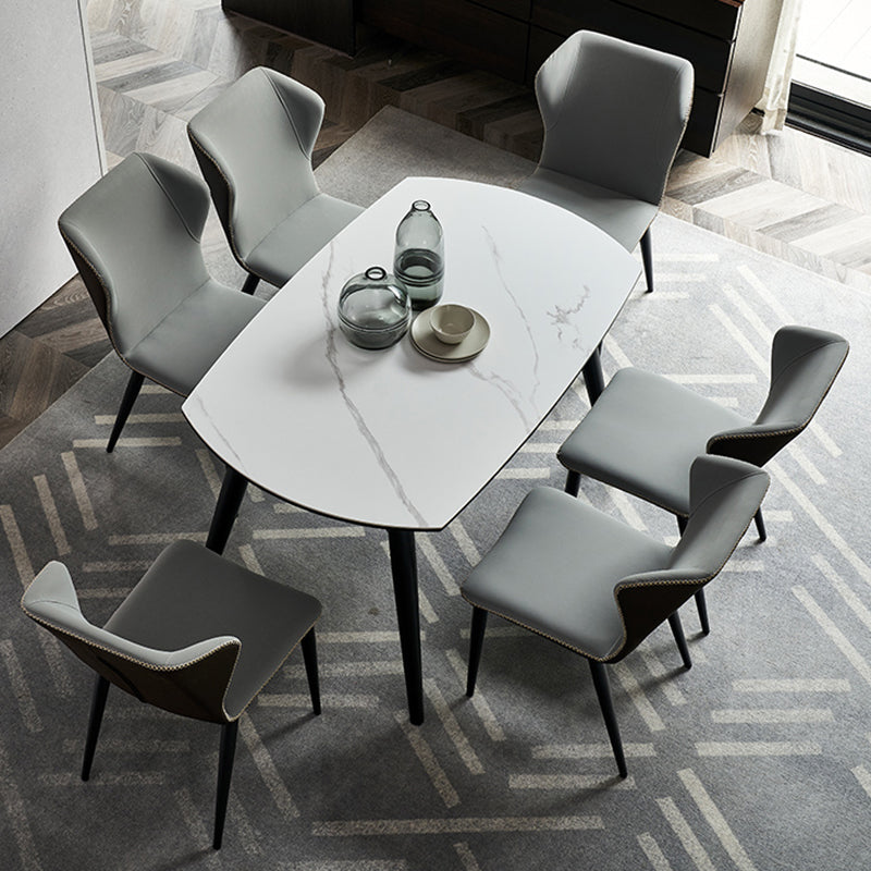 Sintered Stone Extendable Round Dining Table Modern Adjustable Table with Metal 4 Legs Clearhalo ' dining_table' 'Dining Tables & Seating' 'Dining Tables' 'furn' 'furn_dining_table' 'Furniture' 'furniture_dining_table' 'Kitchen & Dining Furniture' 'kitchen&dining_furn' 'kitchen' 'kitchen_dining_table' 3704289