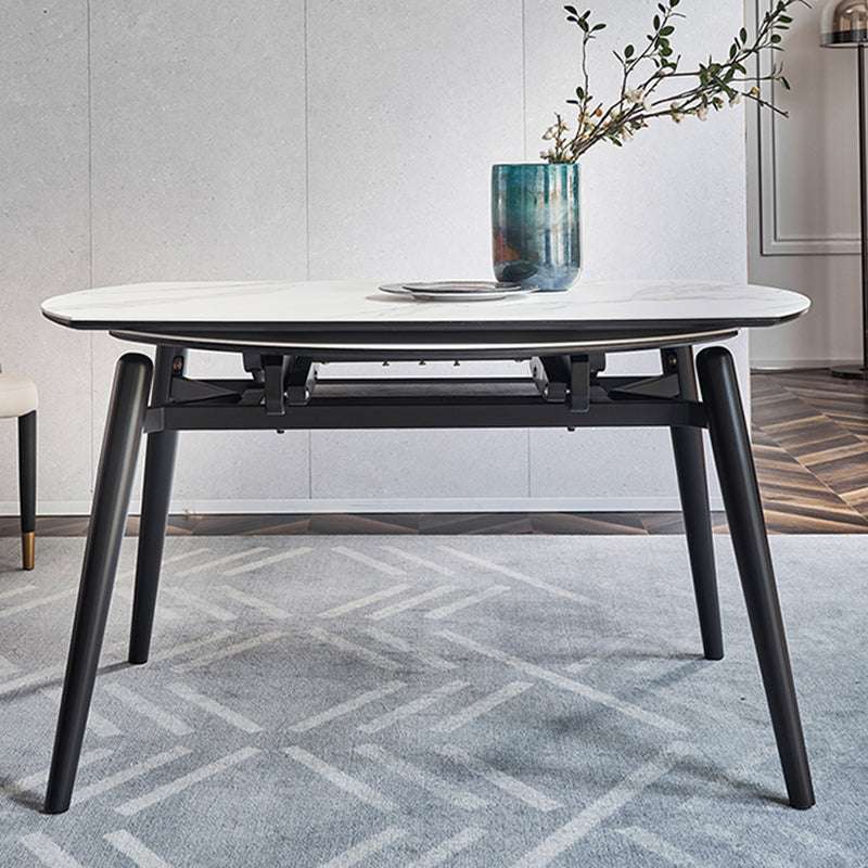 Sintered Stone Extendable Round Dining Table Modern Adjustable Table with Metal 4 Legs Clearhalo ' dining_table' 'Dining Tables & Seating' 'Dining Tables' 'furn' 'furn_dining_table' 'Furniture' 'furniture_dining_table' 'Kitchen & Dining Furniture' 'kitchen&dining_furn' 'kitchen' 'kitchen_dining_table' 3704290