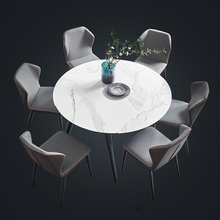 Sintered Stone Extendable Round Dining Table Modern Adjustable Table with Metal 4 Legs Clearhalo ' dining_table' 'Dining Tables & Seating' 'Dining Tables' 'furn' 'furn_dining_table' 'Furniture' 'furniture_dining_table' 'Kitchen & Dining Furniture' 'kitchen&dining_furn' 'kitchen' 'kitchen_dining_table' 3704291