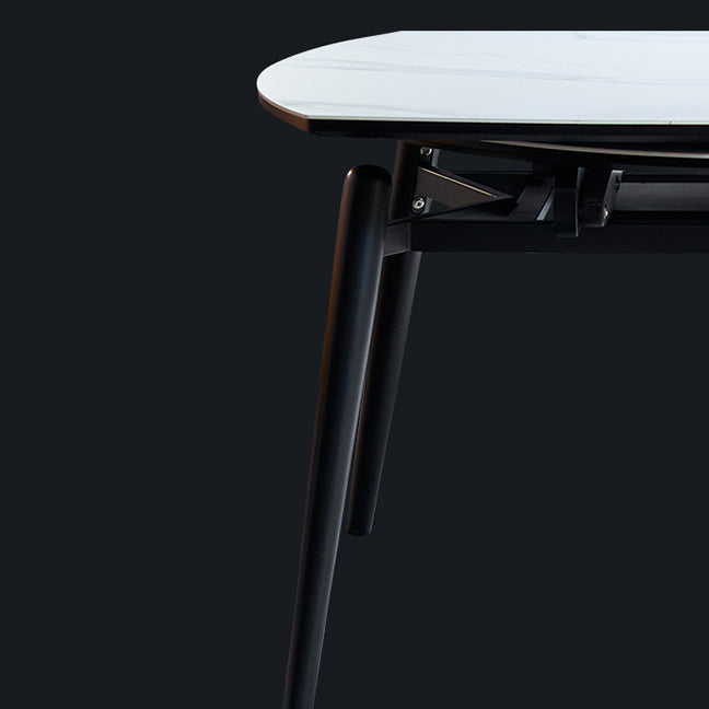 Sintered Stone Extendable Round Dining Table Modern Adjustable Table with Metal 4 Legs Clearhalo ' dining_table' 'Dining Tables & Seating' 'Dining Tables' 'furn' 'furn_dining_table' 'Furniture' 'furniture_dining_table' 'Kitchen & Dining Furniture' 'kitchen&dining_furn' 'kitchen' 'kitchen_dining_table' 3704294