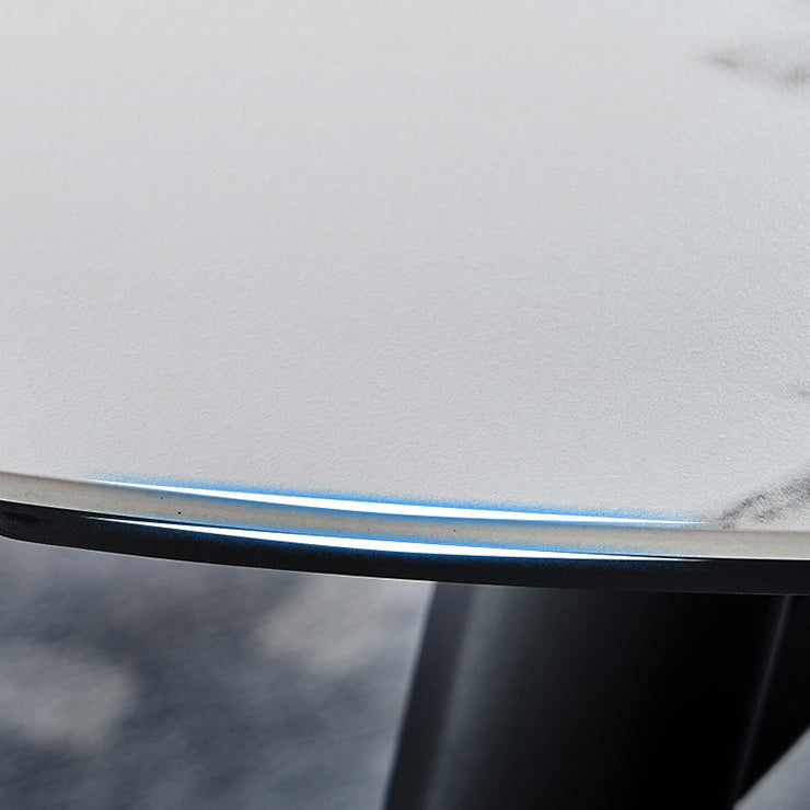 Sintered Stone Extendable Round Dining Table Modern Adjustable Table with Metal 4 Legs Clearhalo ' dining_table' 'Dining Tables & Seating' 'Dining Tables' 'furn' 'furn_dining_table' 'Furniture' 'furniture_dining_table' 'Kitchen & Dining Furniture' 'kitchen&dining_furn' 'kitchen' 'kitchen_dining_table' 3704295