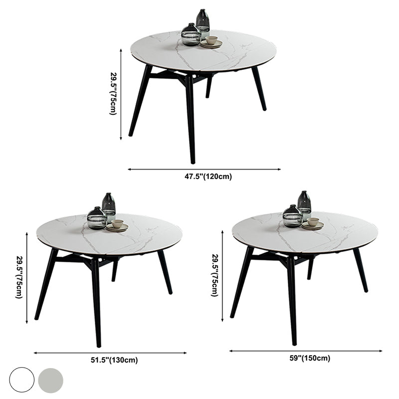 Sintered Stone Extendable Round Dining Table Modern Adjustable Table with Metal 4 Legs Clearhalo ' dining_table' 'Dining Tables & Seating' 'Dining Tables' 'furn' 'furn_dining_table' 'Furniture' 'furniture_dining_table' 'Kitchen & Dining Furniture' 'kitchen&dining_furn' 'kitchen' 'kitchen_dining_table' 3704297