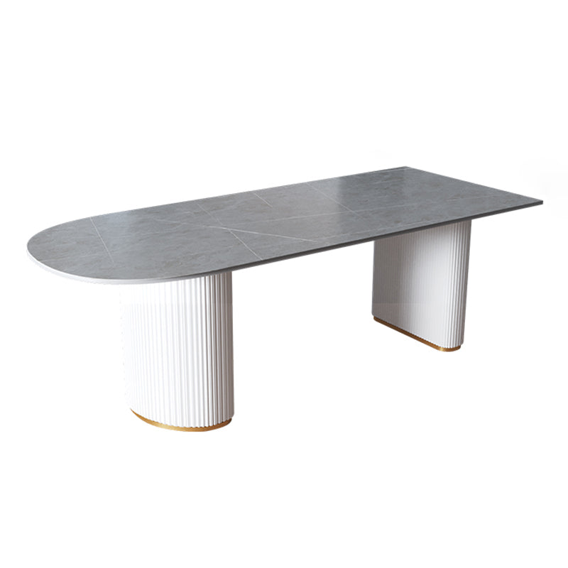 Contemporary Home Sintered Stone Dining Table Freeform Shape Table with Double Pedestal Base Gray Without Chairs Clearhalo ' dining_table' 'Dining Tables & Seating' 'Dining Tables' 'furn' 'furn_dining_table' 'Furniture' 'furniture_dining_table' 'Kitchen & Dining Furniture' 'kitchen&dining_furn' 'kitchen' 'kitchen_dining_table' 3704301