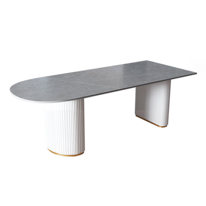 Contemporary Home Sintered Stone Dining Table Freeform Shape Table with Double Pedestal Base Gray Without Chairs Clearhalo ' dining_table' 'Dining Tables & Seating' 'Dining Tables' 'furn' 'furn_dining_table' 'Furniture' 'furniture_dining_table' 'Kitchen & Dining Furniture' 'kitchen&dining_furn' 'kitchen' 'kitchen_dining_table' 3704301