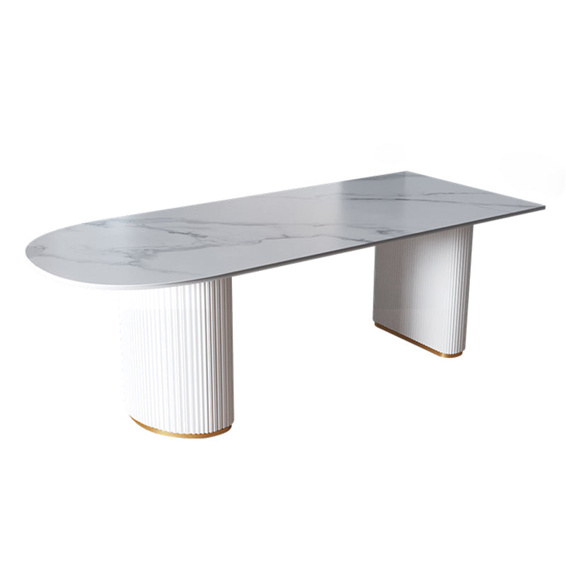 Contemporary Home Sintered Stone Dining Table Freeform Shape Table with Double Pedestal Base White Without Chairs Clearhalo ' dining_table' 'Dining Tables & Seating' 'Dining Tables' 'furn' 'furn_dining_table' 'Furniture' 'furniture_dining_table' 'Kitchen & Dining Furniture' 'kitchen&dining_furn' 'kitchen' 'kitchen_dining_table' 3704306