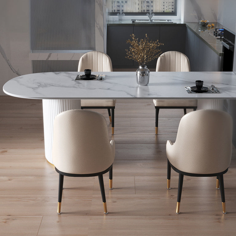 Contemporary Home Sintered Stone Dining Table Freeform Shape Table with Double Pedestal Base Clearhalo ' dining_table' 'Dining Tables & Seating' 'Dining Tables' 'furn' 'furn_dining_table' 'Furniture' 'furniture_dining_table' 'Kitchen & Dining Furniture' 'kitchen&dining_furn' 'kitchen' 'kitchen_dining_table' 3704310
