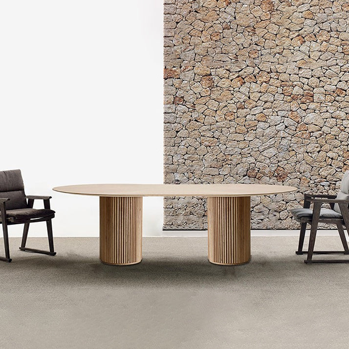 Round Wood Color Dining Table Pine Solid Wood Table Modern with Double Pedestal Clearhalo ' dining_table' 'Dining Tables & Seating' 'Dining Tables' 'furn' 'furn_dining_table' 'Furniture' 'furniture_dining_table' 'Kitchen & Dining Furniture' 'kitchen&dining_furn' 'kitchen' 'kitchen_dining_table' 3704355