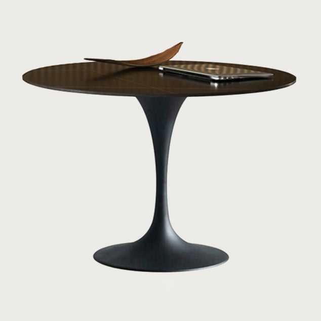 Contemporary Round Shape Sintered Stone Dining Table Kitchen Dining Table with Tulip Base Black Without Chairs Clearhalo ' dining_table' 'Dining Tables & Seating' 'Dining Tables' 'furn' 'furn_dining_table' 'Furniture' 'furniture_dining_table' 'Kitchen & Dining Furniture' 'kitchen&dining_furn' 'kitchen' 'kitchen_dining_table' 3704371