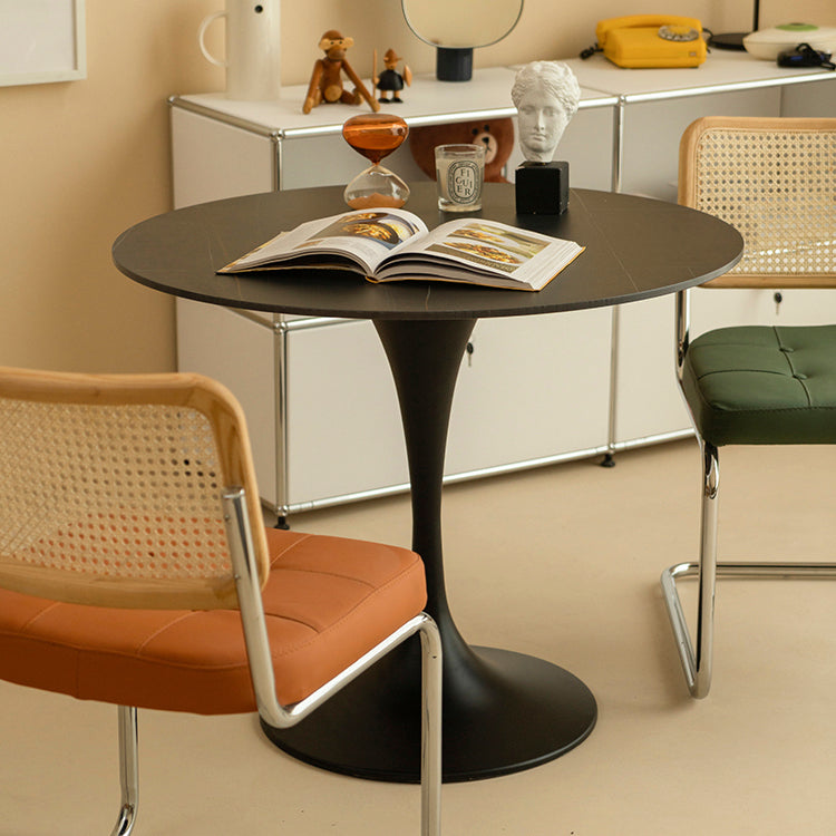 Contemporary Round Shape Sintered Stone Dining Table Kitchen Dining Table with Tulip Base Clearhalo ' dining_table' 'Dining Tables & Seating' 'Dining Tables' 'furn' 'furn_dining_table' 'Furniture' 'furniture_dining_table' 'Kitchen & Dining Furniture' 'kitchen&dining_furn' 'kitchen' 'kitchen_dining_table' 3704372