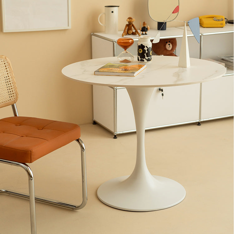 Contemporary Round Shape Sintered Stone Dining Table Kitchen Dining Table with Tulip Base Clearhalo ' dining_table' 'Dining Tables & Seating' 'Dining Tables' 'furn' 'furn_dining_table' 'Furniture' 'furniture_dining_table' 'Kitchen & Dining Furniture' 'kitchen&dining_furn' 'kitchen' 'kitchen_dining_table' 3704374