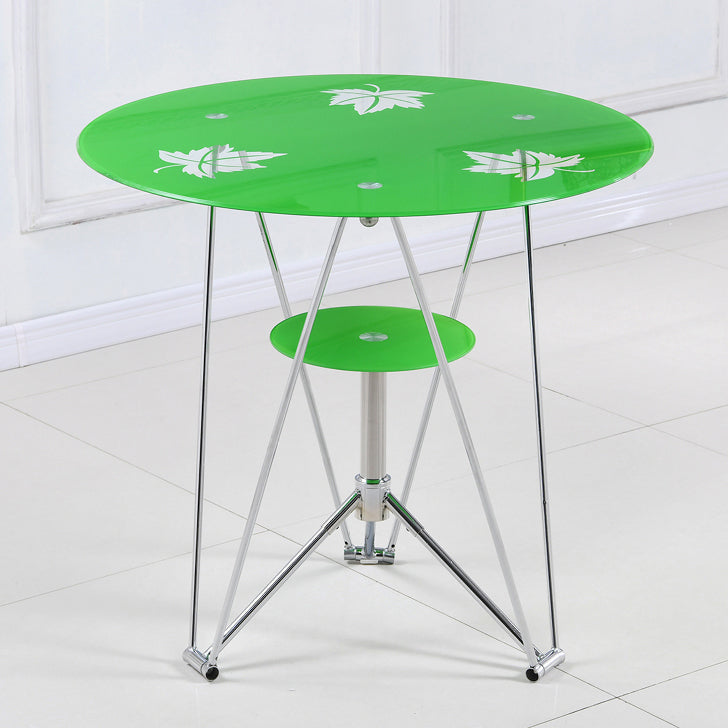 Modern Style Glass Kitchen Dining Room Table Round Table with Metal Base Green Without Chairs Clearhalo ' dining_table' 'Dining Tables & Seating' 'Dining Tables' 'furn' 'furn_dining_table' 'Furniture' 'furniture_dining_table' 'Kitchen & Dining Furniture' 'kitchen&dining_furn' 'kitchen' 'kitchen_dining_table' 3704435