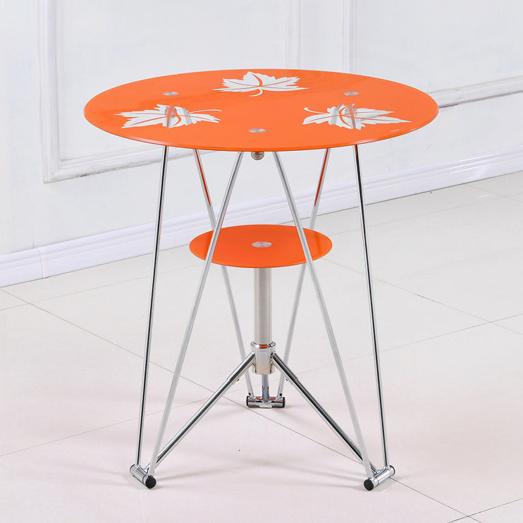 Modern Style Glass Kitchen Dining Room Table Round Table with Metal Base Orange Without Chairs Clearhalo ' dining_table' 'Dining Tables & Seating' 'Dining Tables' 'furn' 'furn_dining_table' 'Furniture' 'furniture_dining_table' 'Kitchen & Dining Furniture' 'kitchen&dining_furn' 'kitchen' 'kitchen_dining_table' 3704436