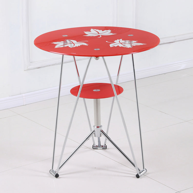 Modern Style Glass Kitchen Dining Room Table Round Table with Metal Base Red Without Chairs Clearhalo ' dining_table' 'Dining Tables & Seating' 'Dining Tables' 'furn' 'furn_dining_table' 'Furniture' 'furniture_dining_table' 'Kitchen & Dining Furniture' 'kitchen&dining_furn' 'kitchen' 'kitchen_dining_table' 3704438