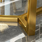 Rectangle White Sintered Stone Top Table Trestle Base Dining Table, Metal in Gold Clearhalo ' dining_table' 'Dining Tables & Seating' 'Dining Tables' 'furn' 'furn_dining_table' 'Furniture' 'furniture_dining_table' 'Kitchen & Dining Furniture' 'kitchen&dining_furn' 'kitchen' 'kitchen_dining_table' 3704514