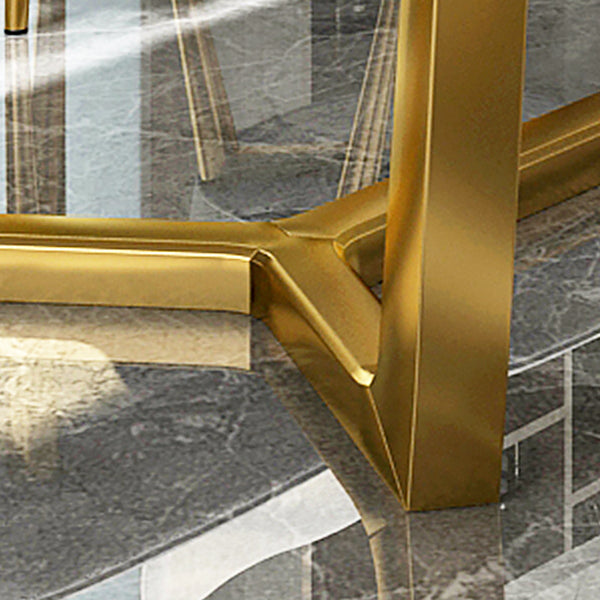 Rectangle White Sintered Stone Top Table Trestle Base Dining Table, Metal in Gold Clearhalo ' dining_table' 'Dining Tables & Seating' 'Dining Tables' 'furn' 'furn_dining_table' 'Furniture' 'furniture_dining_table' 'Kitchen & Dining Furniture' 'kitchen&dining_furn' 'kitchen' 'kitchen_dining_table' 3704514