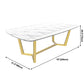 Rectangle White Sintered Stone Top Table Trestle Base Dining Table, Metal in Gold Clearhalo ' dining_table' 'Dining Tables & Seating' 'Dining Tables' 'furn' 'furn_dining_table' 'Furniture' 'furniture_dining_table' 'Kitchen & Dining Furniture' 'kitchen&dining_furn' 'kitchen' 'kitchen_dining_table' 3704518
