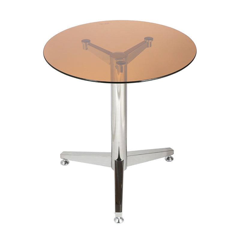Modern Round Dining Room Table Tempered Glass Table with Pedestal Base Brown 19.7"L x 19.7"W x 29.5"H Without Chairs Clearhalo ' dining_table' 'Dining Tables & Seating' 'Dining Tables' 'furn' 'furn_dining_table' 'Furniture' 'furniture_dining_table' 'Kitchen & Dining Furniture' 'kitchen&dining_furn' 'kitchen' 'kitchen_dining_table' 3704576