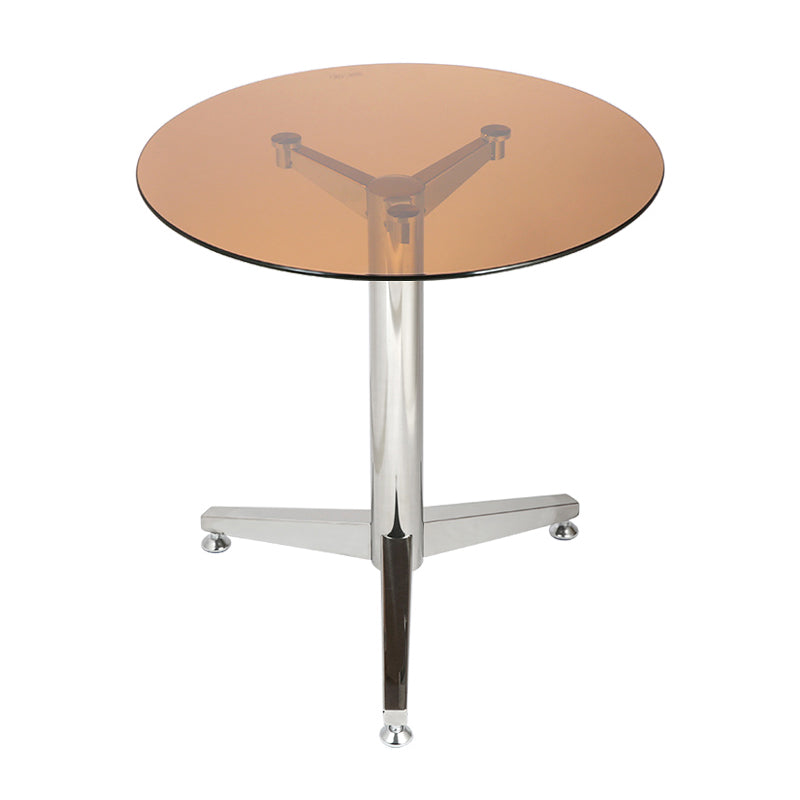 Modern Round Dining Room Table Tempered Glass Table with Pedestal Base Brown 23.6"L x 23.6"W x 29.5"H Without Chairs Clearhalo ' dining_table' 'Dining Tables & Seating' 'Dining Tables' 'furn' 'furn_dining_table' 'Furniture' 'furniture_dining_table' 'Kitchen & Dining Furniture' 'kitchen&dining_furn' 'kitchen' 'kitchen_dining_table' 3704578