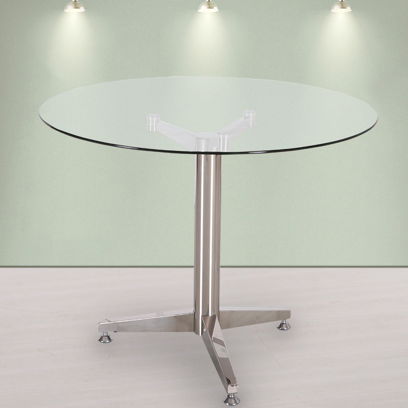 Modern Round Dining Room Table Tempered Glass Table with Pedestal Base Clearhalo ' dining_table' 'Dining Tables & Seating' 'Dining Tables' 'furn' 'furn_dining_table' 'Furniture' 'furniture_dining_table' 'Kitchen & Dining Furniture' 'kitchen&dining_furn' 'kitchen' 'kitchen_dining_table' 3704579