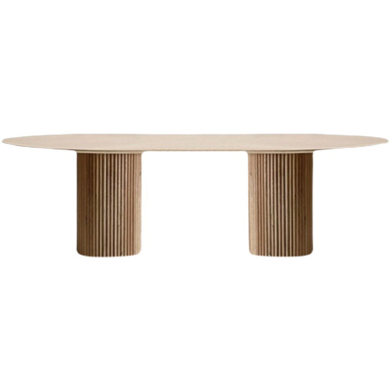 Oval Double Pedestal Minimalist Dining Table Wood Color Fixed Table of Solid Wood Without Chairs Clearhalo ' dining_table' 'Dining Tables & Seating' 'Dining Tables' 'furn' 'furn_dining_table' 'Furniture' 'furniture_dining_table' 'Kitchen & Dining Furniture' 'kitchen&dining_furn' 'kitchen' 'kitchen_dining_table' 3704606