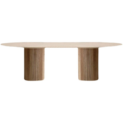 Oval Double Pedestal Minimalist Dining Table Wood Color Fixed Table of Solid Wood Without Chairs Clearhalo ' dining_table' 'Dining Tables & Seating' 'Dining Tables' 'furn' 'furn_dining_table' 'Furniture' 'furniture_dining_table' 'Kitchen & Dining Furniture' 'kitchen&dining_furn' 'kitchen' 'kitchen_dining_table' 3704606