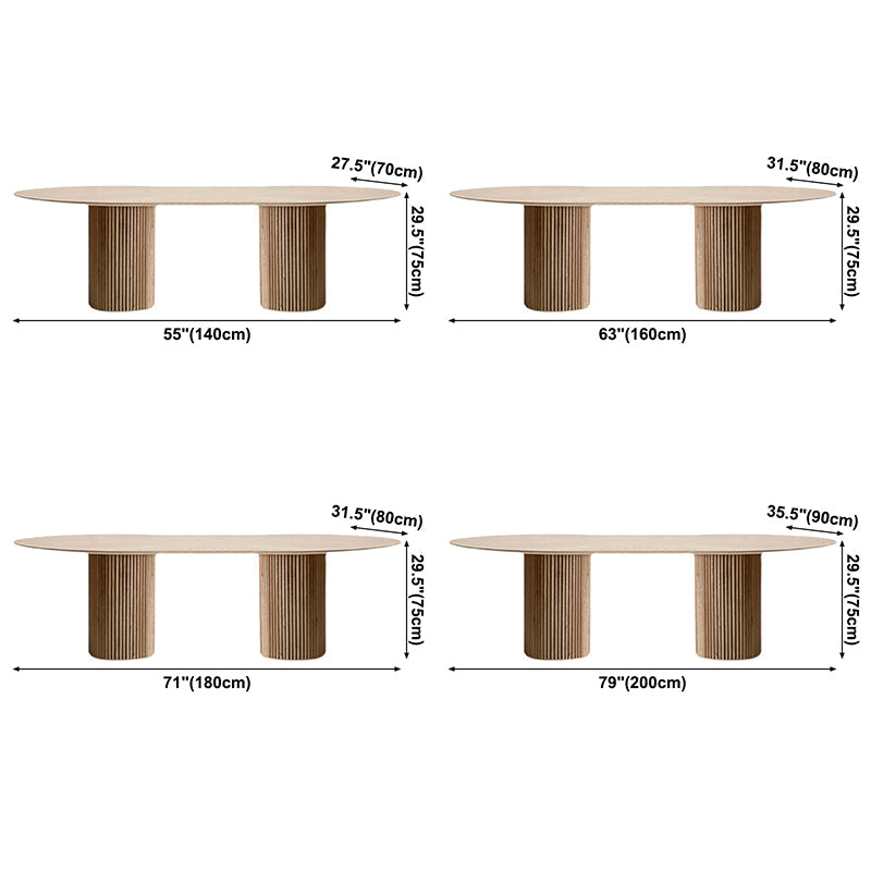 Oval Double Pedestal Minimalist Dining Table Wood Color Fixed Table of Solid Wood Clearhalo ' dining_table' 'Dining Tables & Seating' 'Dining Tables' 'furn' 'furn_dining_table' 'Furniture' 'furniture_dining_table' 'Kitchen & Dining Furniture' 'kitchen&dining_furn' 'kitchen' 'kitchen_dining_table' 3704607