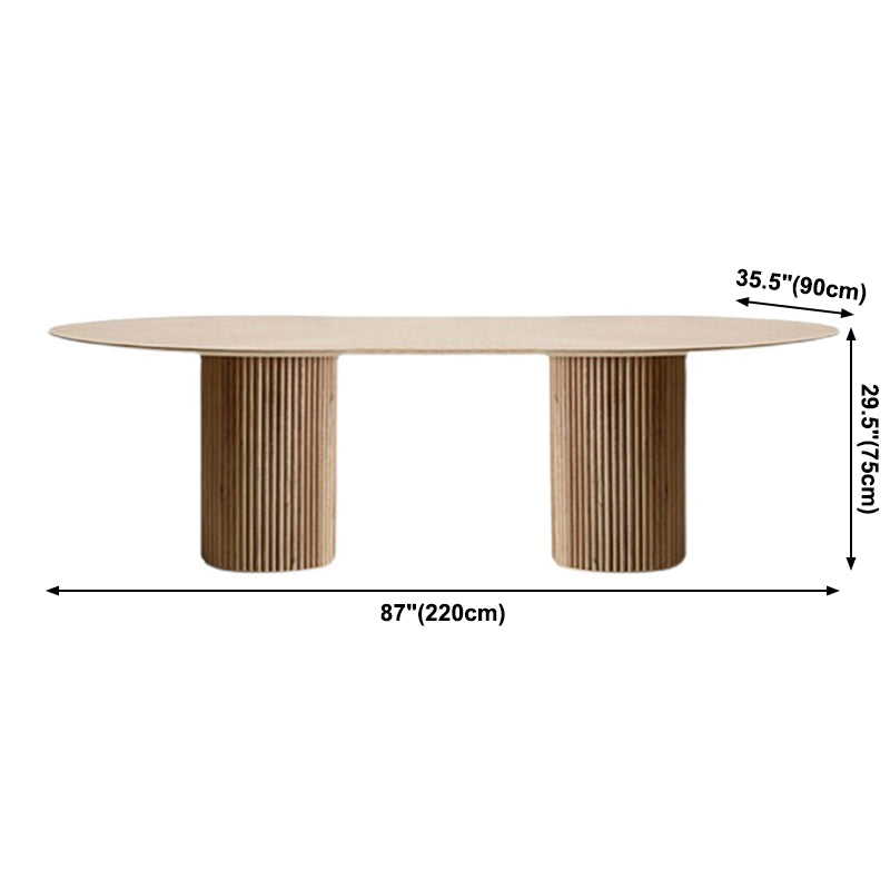 Oval Double Pedestal Minimalist Dining Table Wood Color Fixed Table of Solid Wood Clearhalo ' dining_table' 'Dining Tables & Seating' 'Dining Tables' 'furn' 'furn_dining_table' 'Furniture' 'furniture_dining_table' 'Kitchen & Dining Furniture' 'kitchen&dining_furn' 'kitchen' 'kitchen_dining_table' 3704608
