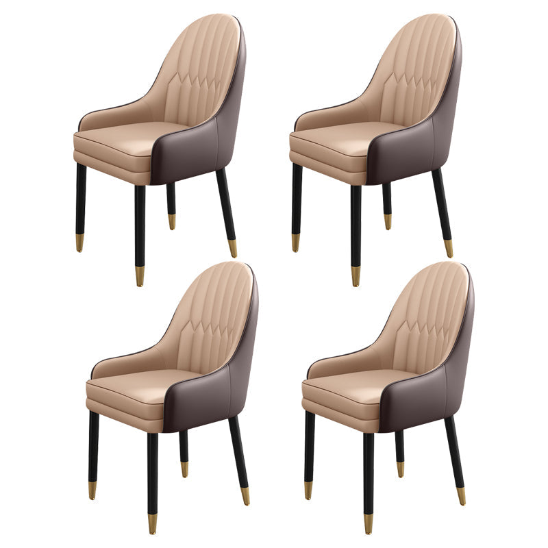 Metal Scandinavian Style Dining Chairs Dining Room Parsons Chair with Arm Brown-Khaki 4 Piece Set Clearhalo ' kitchen&dining_furn' 'Dining Chairs' 'Dining Tables & Seating' 'dining_chair' 'furn' 'furn_dining_chair' 'Furniture' 'furniture_dining_chair' 'Kitchen & Dining Furniture' 'kitchen' 3704693