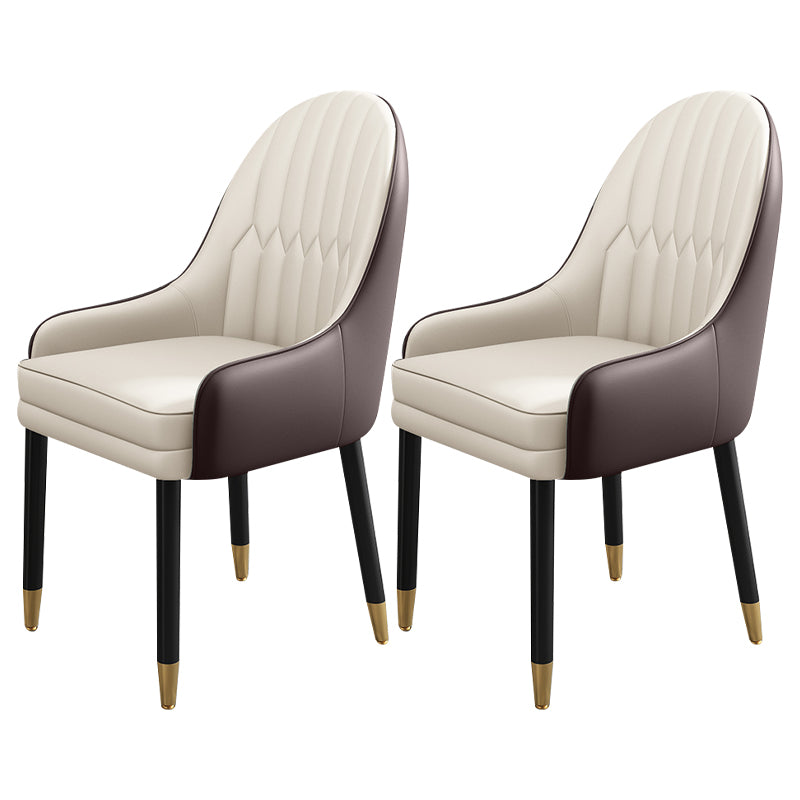 Metal Scandinavian Style Dining Chairs Dining Room Parsons Chair with Arm Beige-Coffee 2 Piece Set Clearhalo ' kitchen&dining_furn' 'Dining Chairs' 'Dining Tables & Seating' 'dining_chair' 'furn' 'furn_dining_chair' 'Furniture' 'furniture_dining_chair' 'Kitchen & Dining Furniture' 'kitchen' 3704698